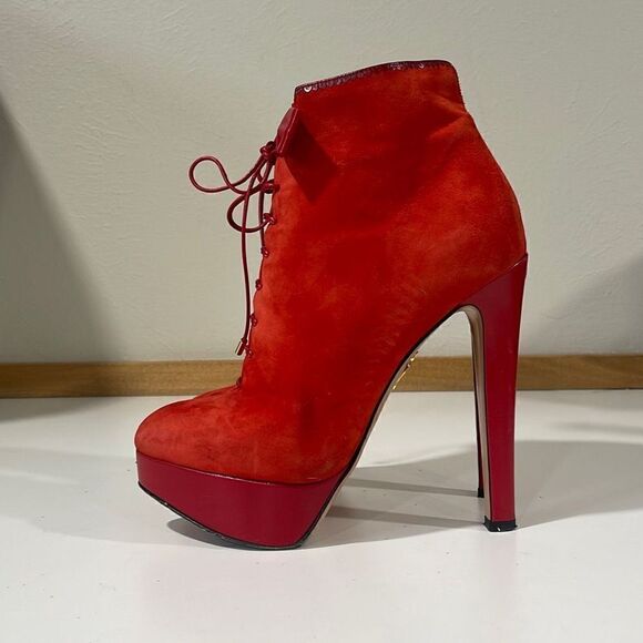 Charlotte Olympia Women's Suede Laced Platform Ankle
Booties Size 38 - Picture 3 of 11